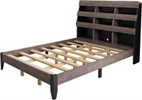 Queen Size Bed Frame, Walnut and Black
