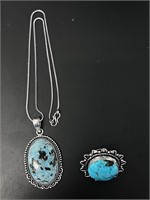 Honey Morphite pendant necklace & turquoise ring