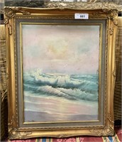 Gilded Frame Nautical Oil on Canvas.