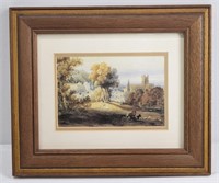 'Old World Etching' Framed Print Under Glass