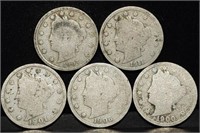 5 Nice Liberty V Nickels from Estate Collection