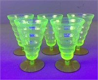 5 Pc Vaseline Glass Pedestal Tumblers