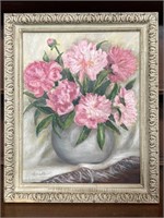 Floral oil painting signed and dated 6-28-65