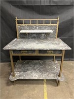 Marble & brass bakers table, 2 drawers