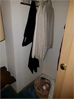 Bedroom closet with pillows, vintage clothes,