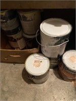 Lot of paint and stain , several full cans of