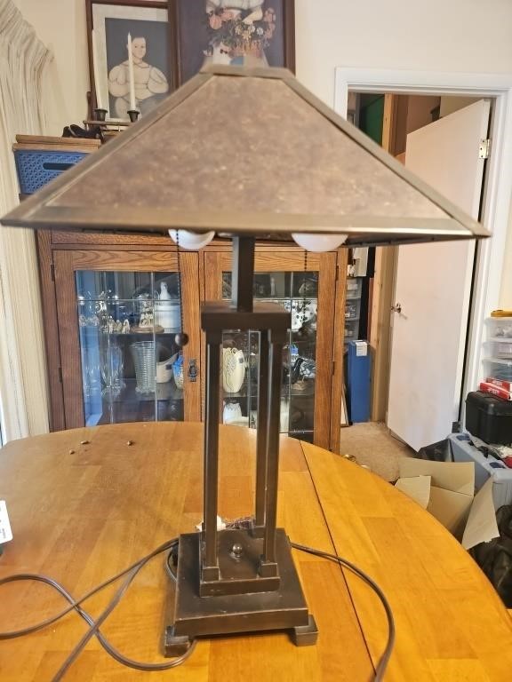 Vintage metal tin lamp w/ pull cords