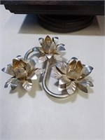 Metal silver 3 taper floral design candleholder
