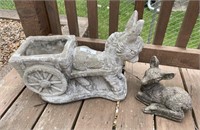 Concrete donkey cart & deer lawn ornaments