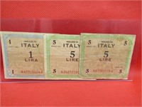 1942 Italy WWII Military Money Allied Lire Notes