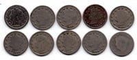 Lot of 10 US Liberty Nickels