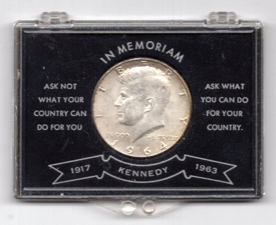 1964 US Kennedy Half Dollar & Stamp