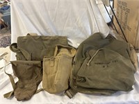 Collection of World War II soldier bags. 3 USA