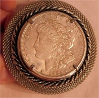 1921 Morgan silver dollar set in pendant on 12"