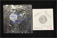 1943 Uncirculated & 1943 S Steel Pennies
