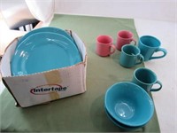 Pink and Blue Stoneware Dishes