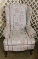 Hillcraft floral wingback chair w/ Queen Anne legs