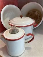 Enamel pot with lid, coffee pot, other