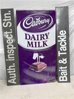 Cadbury cardboard advertising & 2 metal signs