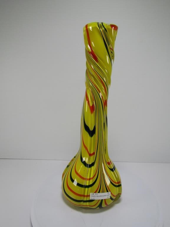 CASED YELLOW GLASS VASE - 14.5" TALL