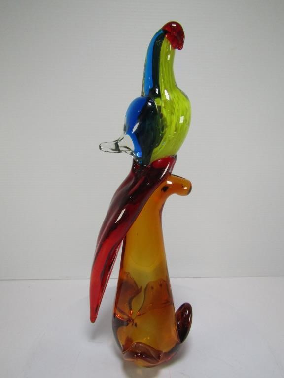 ART GLASS PARROT - 13.5" TALL