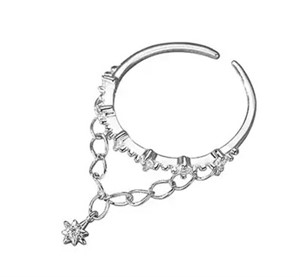 Sterling Silver Star Dangling Chain Cuff Ring