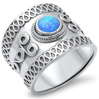 925 Silver Blue Opal Creation Design Band and Set
