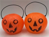 2 Small Blow Mold Plastic Pumpkins