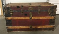 38x 20x 22 Antique Wood Metal Rolling Trunk