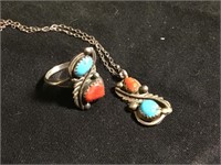 Vintage Petite Native Sterling Coral/Turq. Jewelry