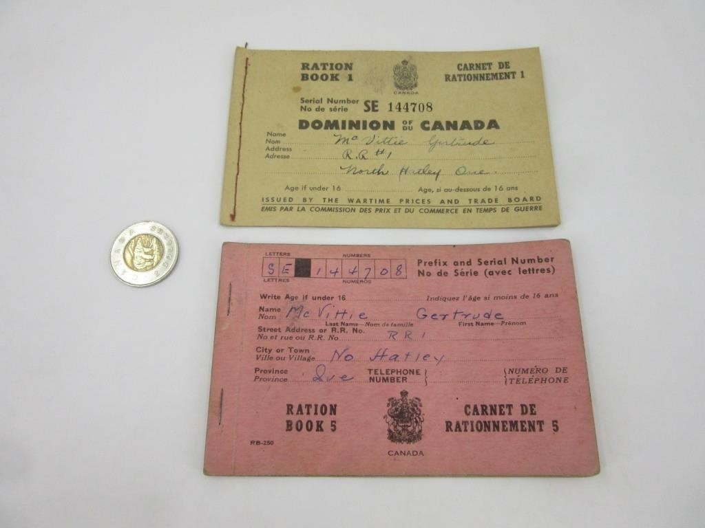 WW II: 2 anciens ¨Carnets de Rationnement¨ du