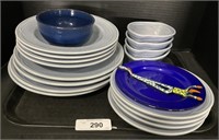 16pc Blue Pfaltzgraff, Cobalt Clown Plate, Bowl.