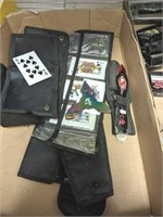 TRAY OF ASSORTED THROWING KNIVES, CARDS, MISC
