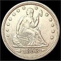 1853 A+R Seated Liberty Quarter CLOSELY