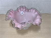 Pink & White Cased Glass Candy Dish with Ruffled