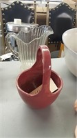Old Red Pottery Basket & EAPG Pitcher
