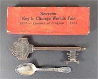 1833-1933 Key to Chicago Worlds Fair & Spoon