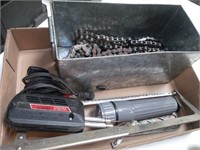 SAW, WELLER SOLDER GUN, BIKE CHAINS, FLASHLIGHT