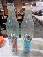 STRAW HOLDERS & (2) LG COKE BOTTLES 23"T