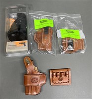 4 - New Leather Pistol Holsters & Cartrige Holder