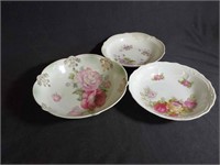 3 Antique Flower Motif Bowls