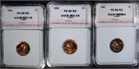 1959, 60, 61 LINCOLN CENTS, CCGS SUPERB GEM PR++RD