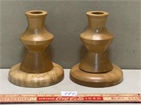 TWO BIRDSEYES MAPLE CANDLESTICK HOLDERS