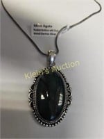 German Silver Nwt Moss Agate Pendant Necklace