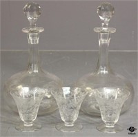 Etched Glass Decanters, Glasses