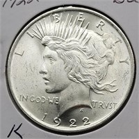 1922 PEACE SILVER DOLLAR BU