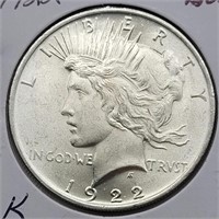 1922 PEACE SILVER DOLLAR BU