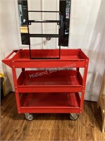 Rolling Red Metal Cart & Wall Storage