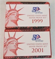 1999 and 2001 silver proof sets