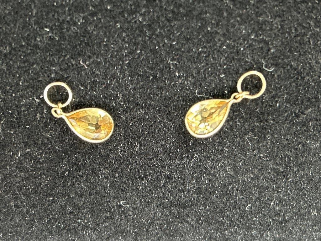 14K Citrine Earring Charms for Hoops, TW .9g